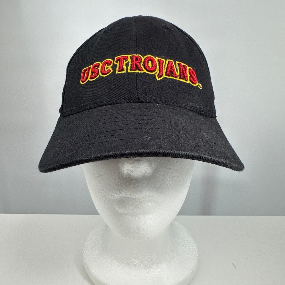VTG 90s USC Trojans Embroidered Baseball Cap‎ L/XL Black California Headwear